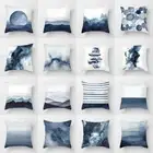 Ins Ink Polyester Cushion Cover Abstract Ocean Blue Geometric Sofa Pillow Cover