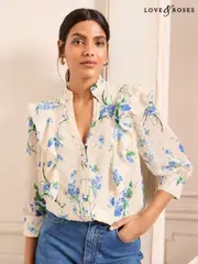 Love & Roses White/Ecru Floral Petite Dobby 3/4 Sleeve Blouse (AP4476) | $97
