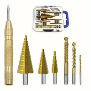 7PCS Titanium-Coated HSS Co Step Drill Bit Set High-Speed Steel for Metal Wood Plastic Precision Cutting with Automatic