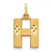 14K Yellow Gold 14Ky Satin Diamond-Cut Letter H Initial Charm