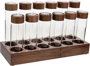 SOLUSTRE Glass Bean Container Storage Tubes Wooden Holder Air Valve Technology Bean Storage Organizer Walnut Base for Home