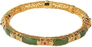 [Generic] Silver Gold Plated Hetian Jade Jasper Chinese Flower Silk Nothing Brand Hollowed Out Bracelet