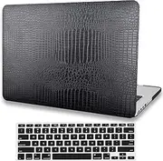 Black Crocodile Leather Hard Case Compatible with MacBook Air 13 Inch Case(2020 2021 Release A2337 M1 A2179 with Retin & Touch ID), AMCJJ Plastic Laptop Hard Shell Cover & Keyboard Cover