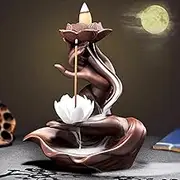 Fashion&Man Buddha Incense Burner Waterfall Backflow Incense Holder Zen Incense Burner Ceramic Censer Handicrafts, Aromatherapy for Office, Yoga, Meditation, Relaxation+20pcs Incense Cones, Pattern 1