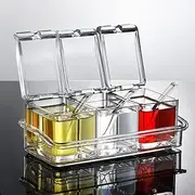 Clear Seasoning Box, 3 Pieces Seasoning Rack Spice Pots Storage Container for Spice Salt Sugar Cruet Liquid,Condiment Jars with 3 Spoons
