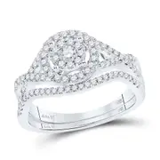 14k White Gold Round Diamond Cluster Bridal Wedding Ring Set 1/2 Cttw