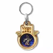 Wooden Good Luck Hamsa Key Chain Keychain Zodiac Sign - Virgo - Made in Israel