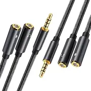 tunghey 2Pack Headset Adapter, 3.5mm Headphone Mic Splitter CTIA TRRS Male to Dual TRS Female Y Audio Microphone Splitter Cable for Gaming Headset to PC, Laptop, Smartphone, Computer