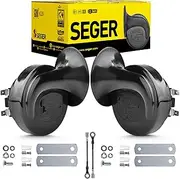SEGER Trumpet Car Horn Set - Truck Horn - Waterproof - High/Low Tone, 12 Volt, Universal Fit - Original 60B Series – European Made 12V Loud Car Horns with Brackets and Assembly Kit