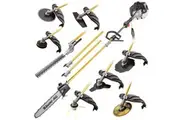 BAUMR-AG 65cc 9in1 Long Reach Garden Multi-tool, Pole Saw, Hedge & Line Trimmer, Brush Cutter, 12' Tree Trimming Pruning Chainsaw Bar, 2 Extension Shafts