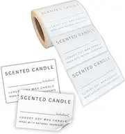 Handmade Poured Write in Scent Candles Minimalist Label Sticker and Warning Instructions | 2x3” 250 pc Roll Tags Wax Jar DIY for Selling