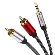 3.5mm to 2RCA Audio Cable 30ft,Nylon-Braided 3.5mm AUX to 2RCA Audio Cable