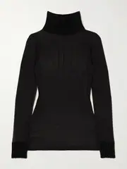 [Valentino Garavani] Valentino Garavani - Mesh And Ribbed-knit Turtleneck Sweater - Black - small small Black