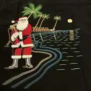 Xmas Tori Richard Silk Santa On The Beach Embroidered Hawaiian Christmas Shirt