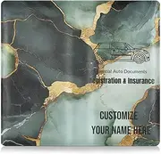 Custom Leather Car Registration and Insurance Holder Personalized Men Women Glove Box Organize for Driver License, Cards & Essential Documents Marble Sage Green Black