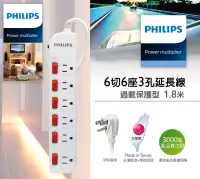 在飛比找博客來優惠-【PHILIPS 飛利浦】過載防護型 6開6插3孔延長線 (