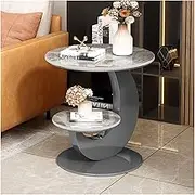 Round Marble Coffee Tables with Drawer Storage and Metal Frame ，Modern Nesting Coffee Table Set of 2, Ideal for Living Room and Bedroom Accent Table(#2)