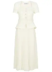 Self-portrait Pleated Chiffon and Bouclé Tweed Midi Dress - Cream - 10 (UK10 / S) 10 (UK10 / S)