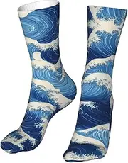 [CSIVKEJ] Crew Socks Comfort Casual Athletic Multi Design Socks For Women Men, Wave 6, One Size, Wave 6, One size