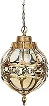 Mengjay Vintage Pendant Lights Outdoor Waterproof Ceiling Lights Industrial Aluminum Glass Hanging Chandelier Lighting E27 Retro Spherical Glass Lantern Pendant Lights Adjustable for Villa, Yard, Indoor, E27 (A, Gold)