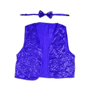 Kids Sequin Vest Bow Tie Set Costume 80s Party Dress Up Waistcoat - Blue