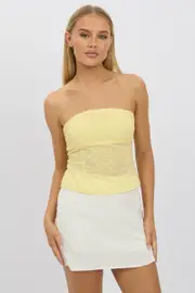 Yellow Broderie Boob Tube - Size 16XL, Women's Top
