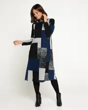 Astrid Tunic Dress - Charcoal/Navy Patch