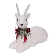 Christmas White Sisal Sitting Deer Red Bow