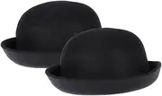 [Yardenfun] 2pcs Woolen Bowler Hat Decor Hats Sombreros Vaqueros para Mujer Caps for Men Victorian Hat Curly Brim Cap Floppy Panama Hat Short Brim Hat Women Cap Soft Woolen Hat Black Felt, Black