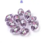 BEADTHOVEN 10 件手工銀箔玻璃燈珠橢圓形帶花中號紫色 16~17X9~11MM 孔:1.5~2MM