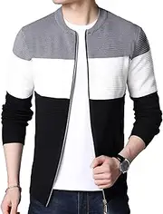 [SWJGLITTR] Mens Full-Zip Cardigan Sweater Stand Collar Cable Thick Knitted Cardigans Long Sleeve Winter Sweaters Men Jacket, Grey, Large