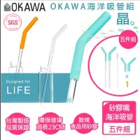在飛比找momo購物網優惠-【優品家居】OKAWA環保矽膠玻璃吸管5件組(台灣製造 環保