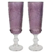 2x Stemmed 19cm Glass Champagne Flute Cup Glassware Serving Drinkware Lavender