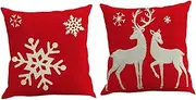 DRESSOOS Lasting Linen Christmas Pillow Covers Reindeer Santa Snowflake Pattern Pillowcase Set Pillow Protector Home Office Cafe Decor