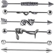 [BESPORTBLE] 6Pcs Industrial Stainless Steel Earrings Set Punk Cartilage Studs for Men Women for Festivals Parties Everyday Wear Chic Design for Stylish Outfits