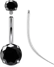 [Ruifan] ASTM F136 Titanium Belly Button Rings 14G Cubic Zirconia Round Belly Navel Rings 10mm Bar Body Piercing Jewelry Navel Ring With 1PCS Curved Piercing Taper