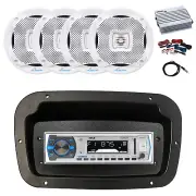 Pyle Marine Radio,Spa Bezel,Adapter,Antenna,Amp,Kit,4x 5.25" 400W White Speaker