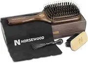 [Norsewood] 100% Boar Bristle Hair Brush Set, Detangler for Long, Short, Thin, Curly, Straight, or Wavy,Hairbrush for Enhancing Shine,Great for Men, Women, and Kids