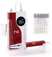 M - Ying Yang Brushless Nail Drill - 35K RPM Wireless Powerhouse, 85w, Aluminum Alloy Shell, Ultra Quiet Operation for Smooth Precision Nail Art (Red)