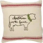 "Christmas on the Farm" Grain Sack Style Cow Pillow - Primitive Rustic Country