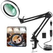10X Magnifying Glass with Light and Stand, Real Glass Lens 3 Color Modes Step...