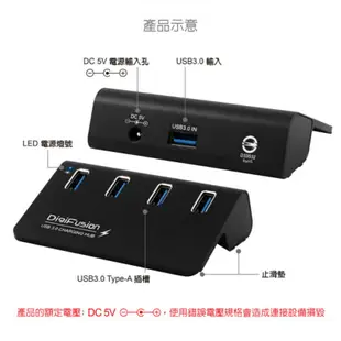 附2A變壓器 伽利略 USB3.0 4埠 集線器 充電 USB HUB 鋁合金 銀色 黑色 ( U3H04F )