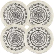 Round Placemats Set of 4/6/8, Boho Cotton Woven Macrame Tassels Table Mats Washable Heat Resistant Neutral Place Mat (15 Inches,Dark Grey)