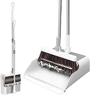 Broom and Dustpan Set for Home, 180° Rotating Broom with Dustpan Combo Set, Long Handle Broom and Dust Pan, Upright Standing Dustpan with Teeth for Kitchen, Living Room, Office Floor Cleaning
