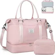 [BAGAIL] Travel Duffel Bag, Weekender Bags for Women, Overnight Gym Carry On Tote Bag with Wet Pocket, Hospital Mom Bag for Labor and Delivery - Extra Large Set, Pink