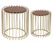 2piece Nesting Round Coffee Table Cage Brown Mirrored Top