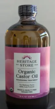 Heritage Store Organic Castor Oil Glass Bottle Cold Pressed Rich Hydration Vegan