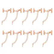 10Sets Slide on End Clasps, 13mm Tube Slider Crimp Cord Ends, Rose Gold