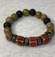 Unakite labradorite lava stone stretch bracelet