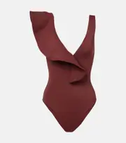 [Johanna Ortiz] Johanna Ortiz Boleros asymmetric ruffled swimsuit AU 14 red